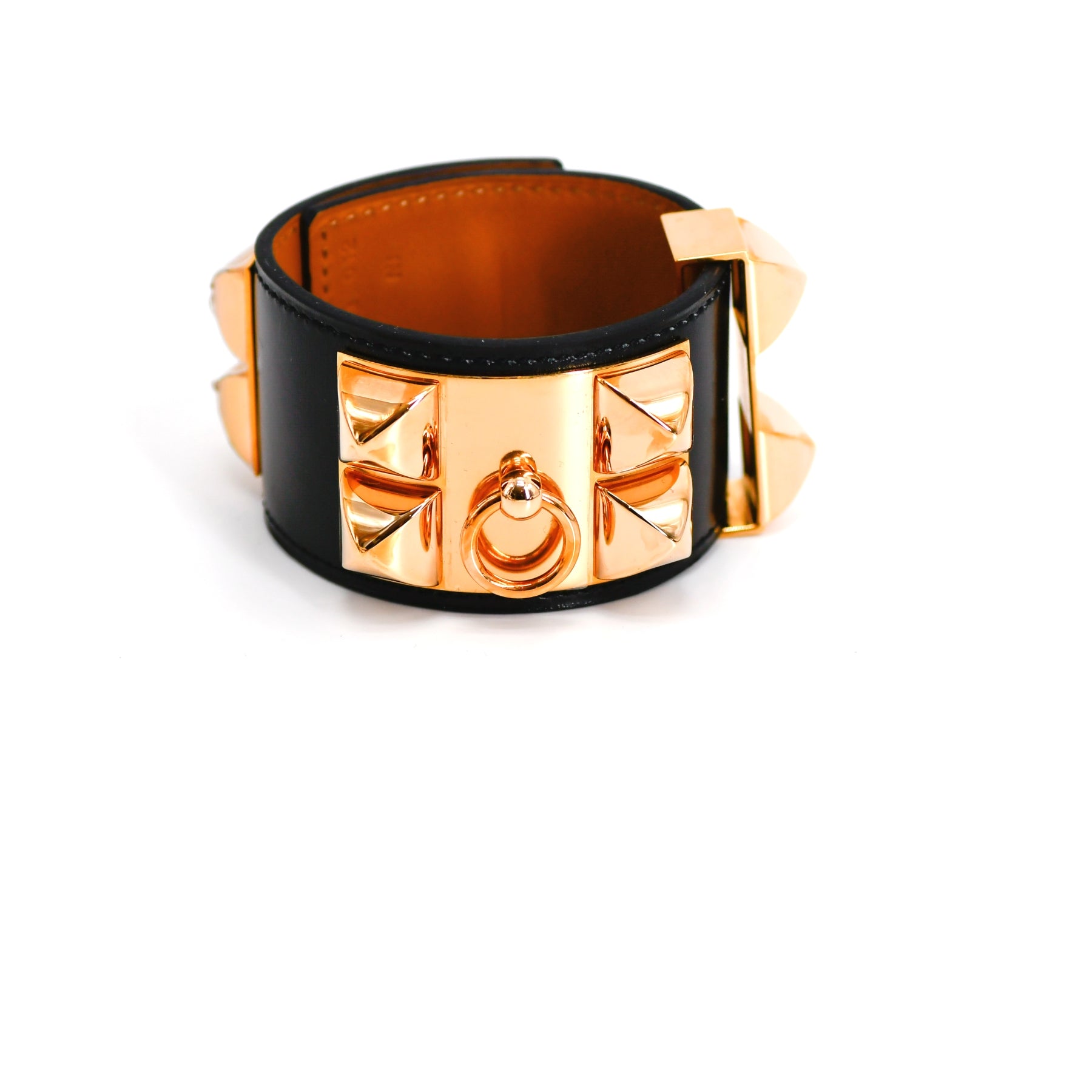 Bracelet Hermès-Collier de chien-Noir-Or rose