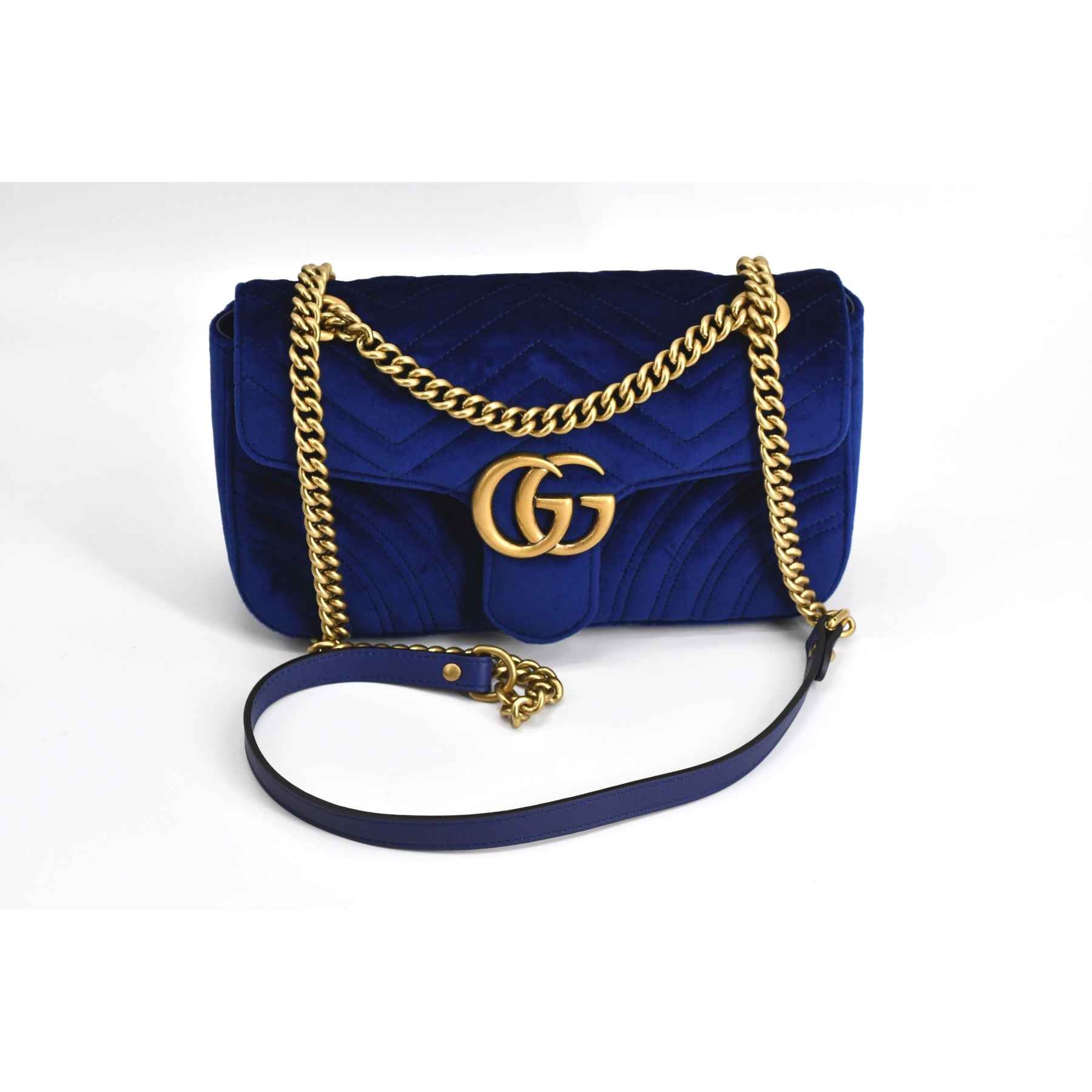 Sac-Gucci-Marmont-Velours-Bleu