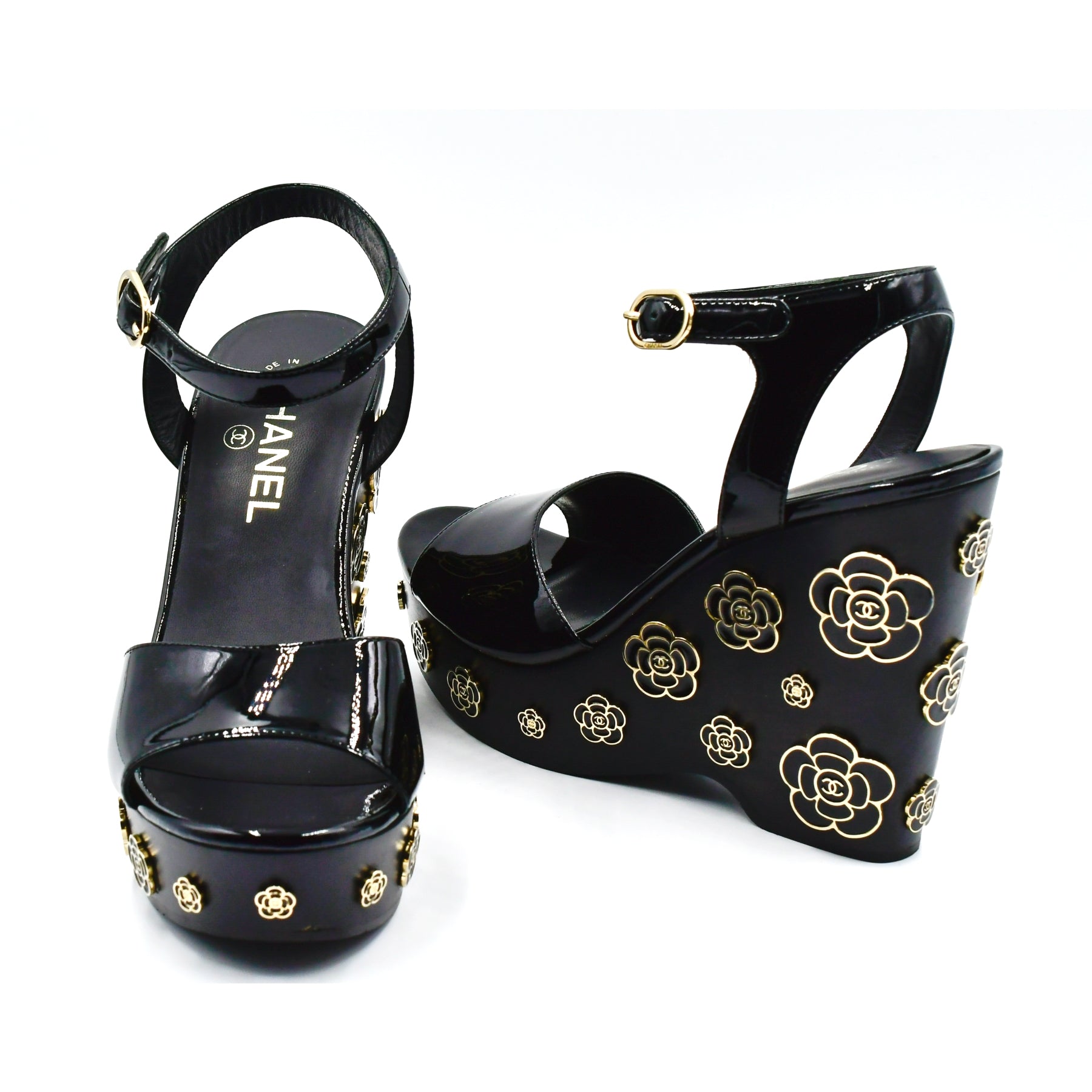 Sandales compensées Chanel camélia 38