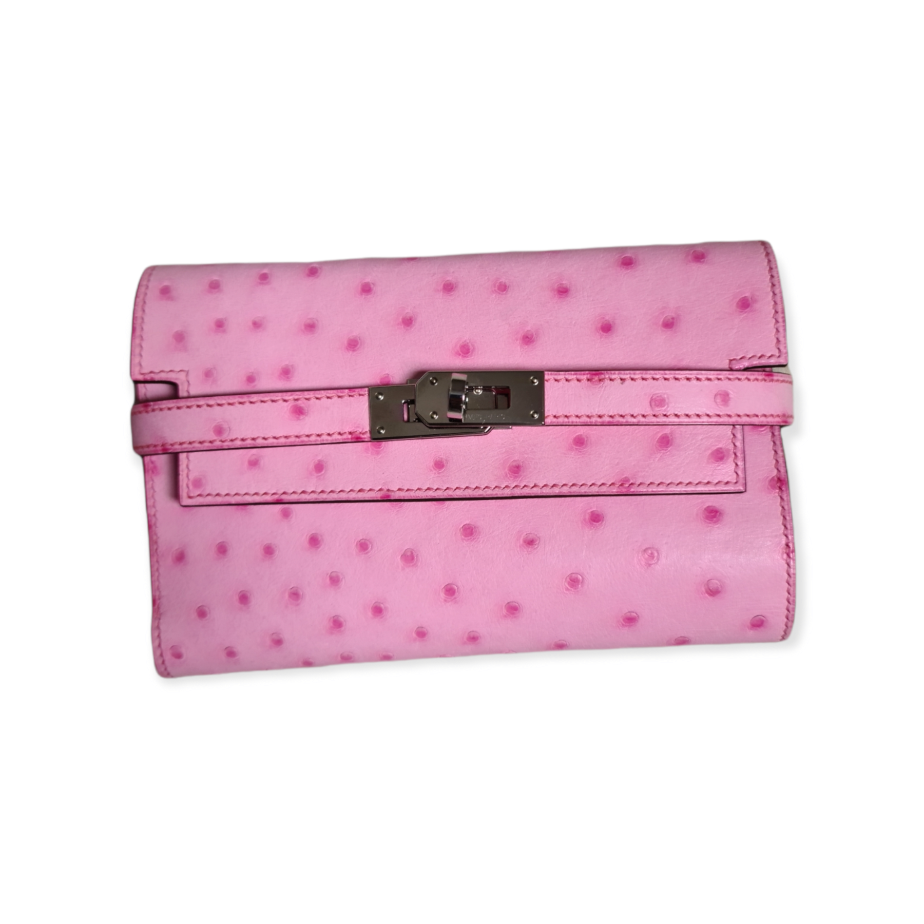 Portefeuille Hermès Kelly autruche rose bubblegum