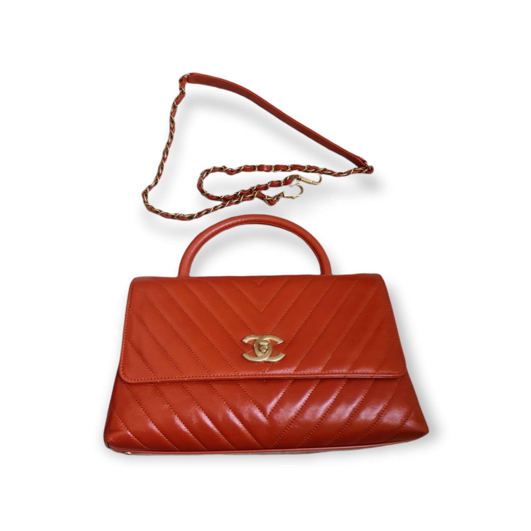 Sac Chanel Coco Handle chevron corail