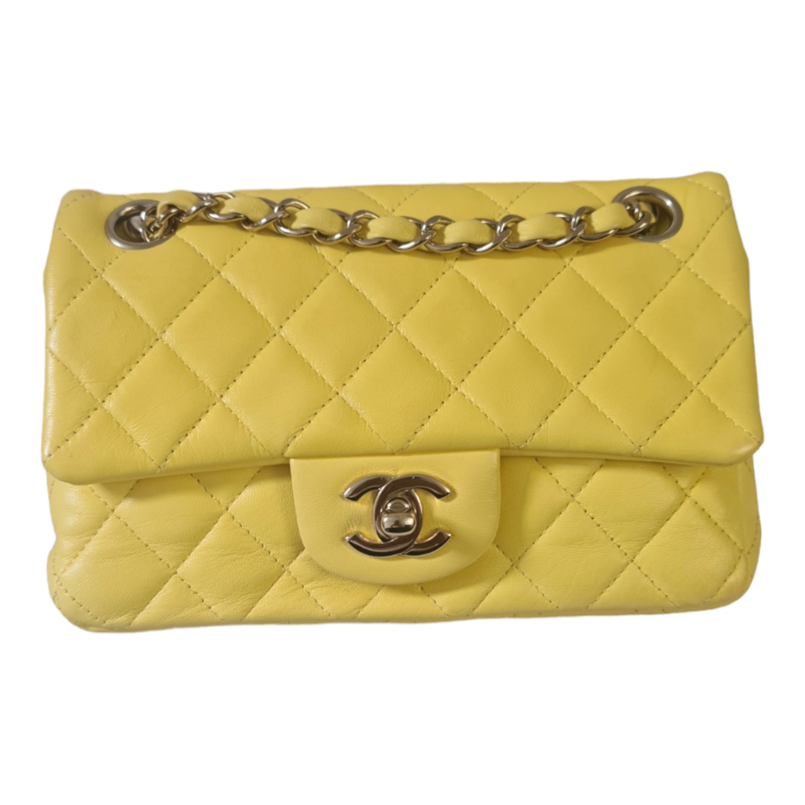 Timeless Chanel mini rectangle cuir agneau jaune