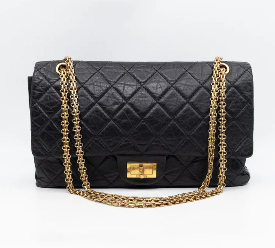 Sac Chanel 2.55 large ( 227) cuir vieilli noir