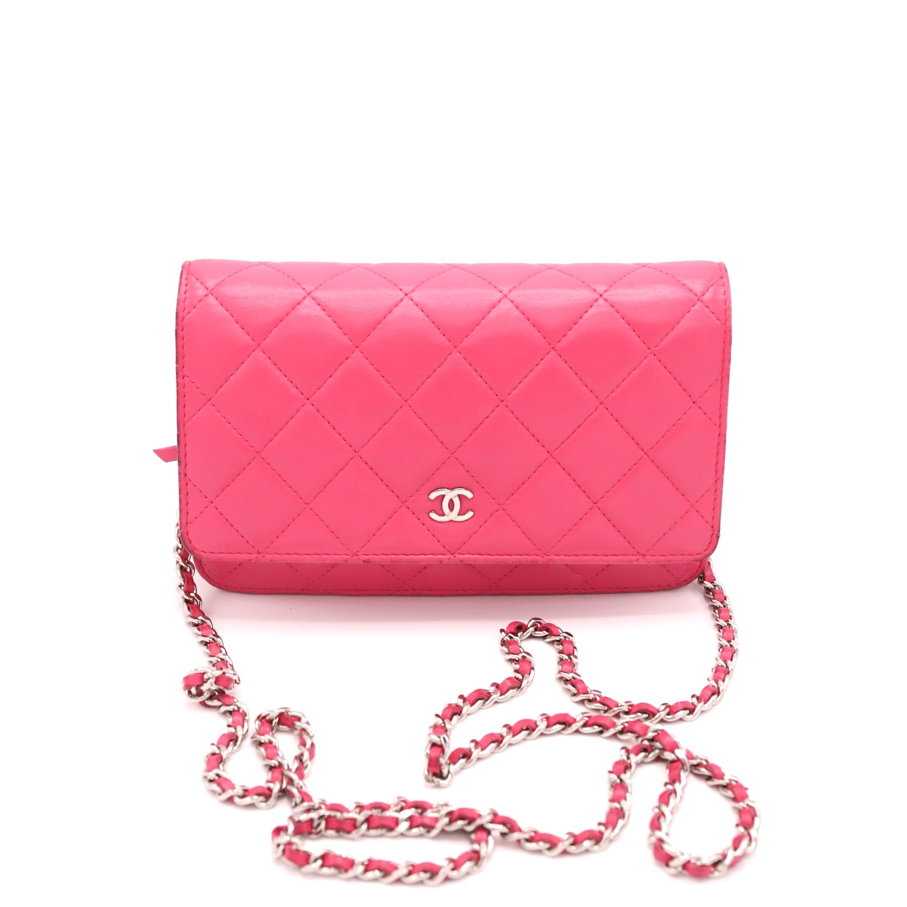 Sac Chanel - wallet on chain- cuir agneau rose- fermoir argent
