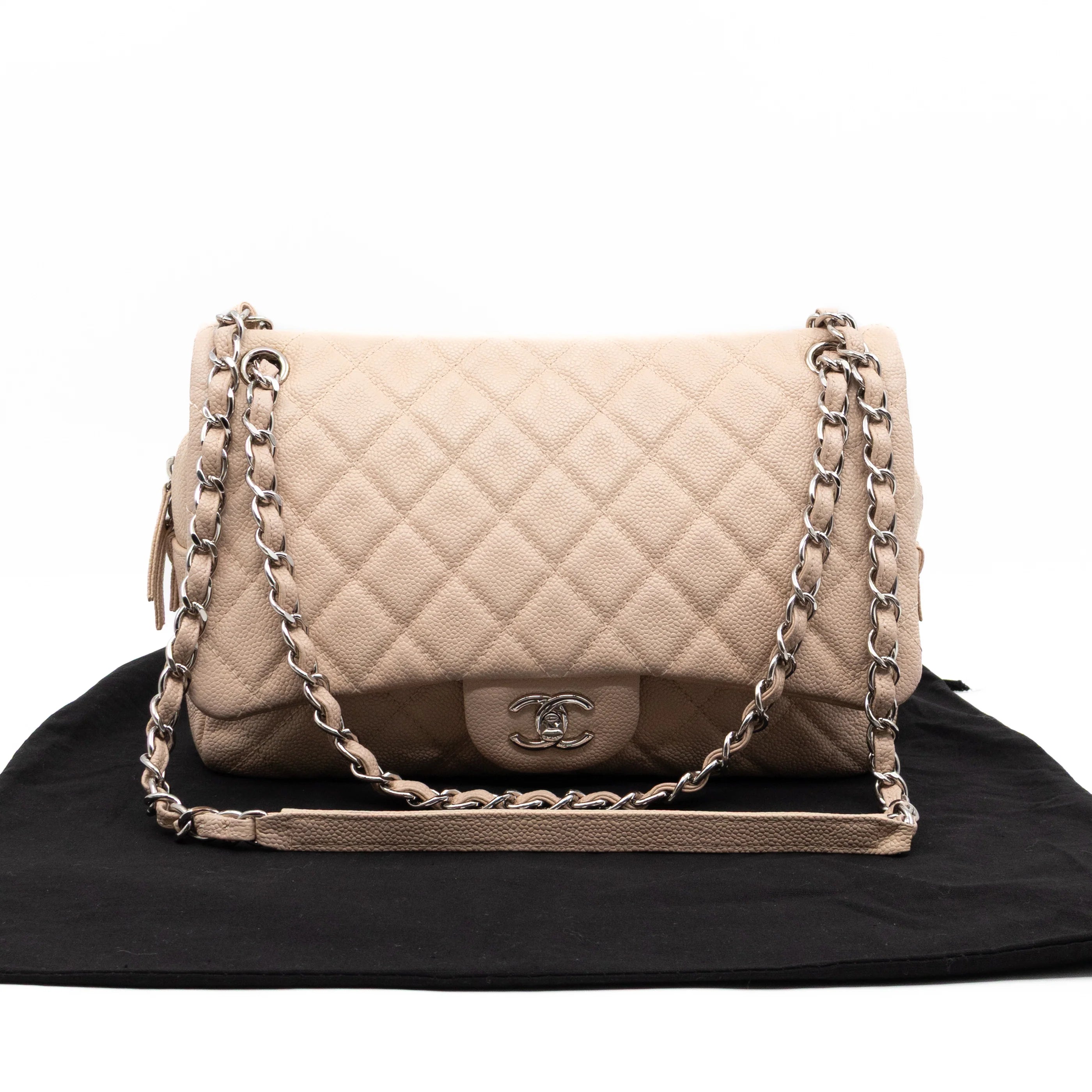 Sac Chanel cuir caviar beige